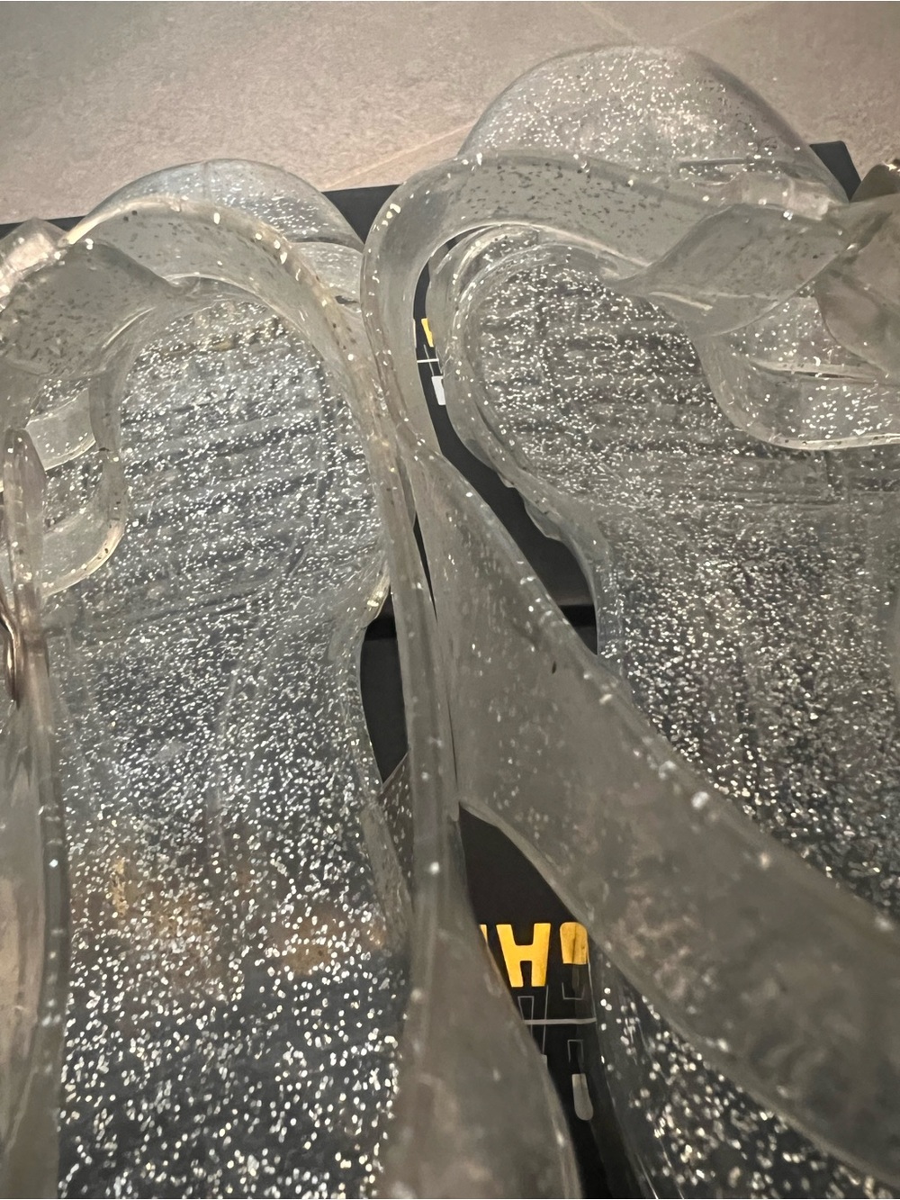 Clear Silver Glitter Jelly Heeled Sandals - Y2K Platform Chunky Sparkle Sandals - Picture 14 of 16